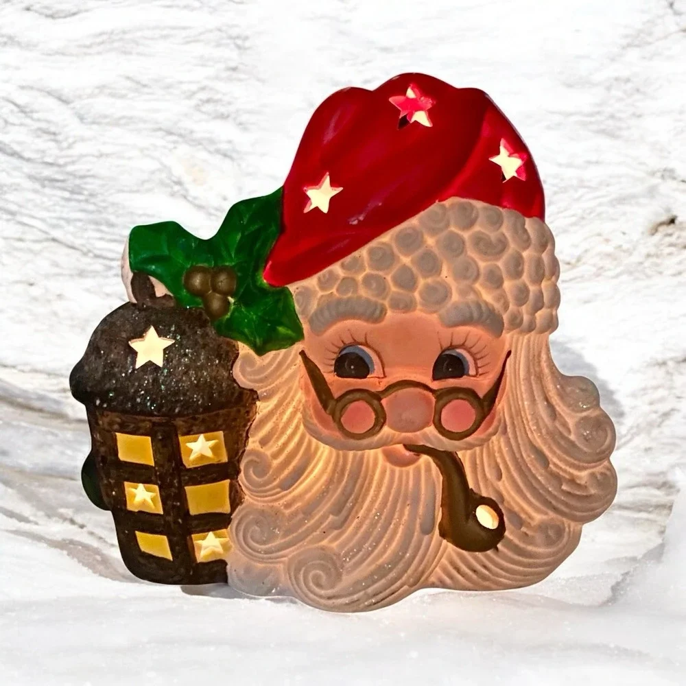 Santa With Pipe And Lantern Porcelain Light Up‎
